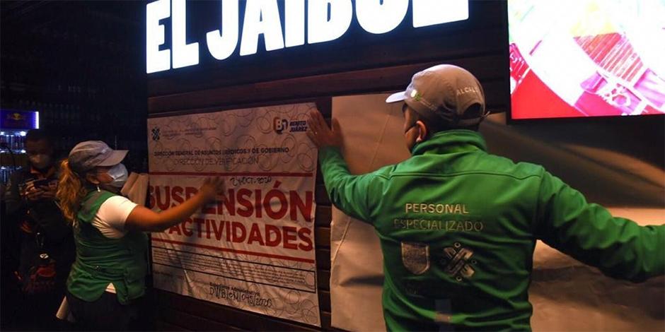 Alcaldía Benito Juárez suspende actividad de tres establecimientos por incumplir normas del semáforo naranja.