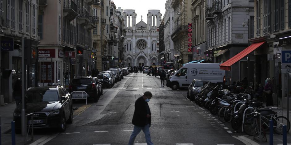Notre Dame, en Niza, sur de Francia, donde un hombre apuñaló y mató a tres personas, 29 de octubre de 2020.