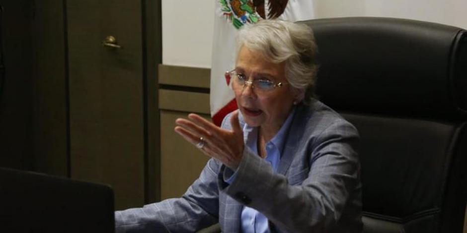Olga Sánchez Cordero en reunión virtual con gobernadores.
