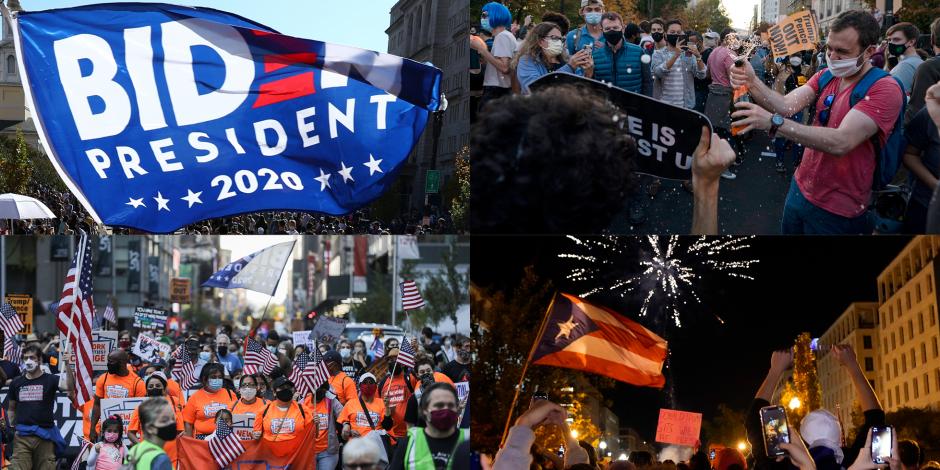 Algunos ciudadanos de Estados Unidos festejaron la tarde del sábado el triunfo de Joe Biden