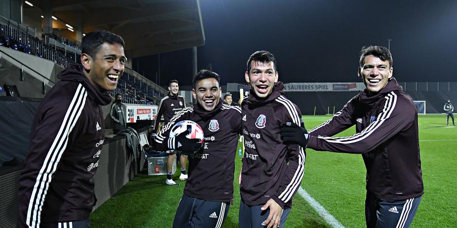 Jugadores de la Selección Mexicana en un entrenamiento en Austria previo a su choque ante Corea del Sur.