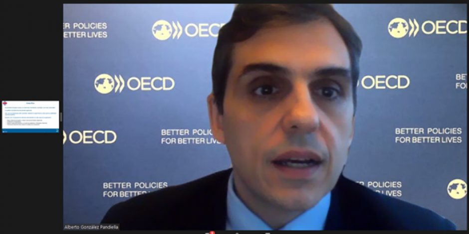 Alberto González Pandiella, economista para Costa Rica y México de la OCDE en videoconferencia.