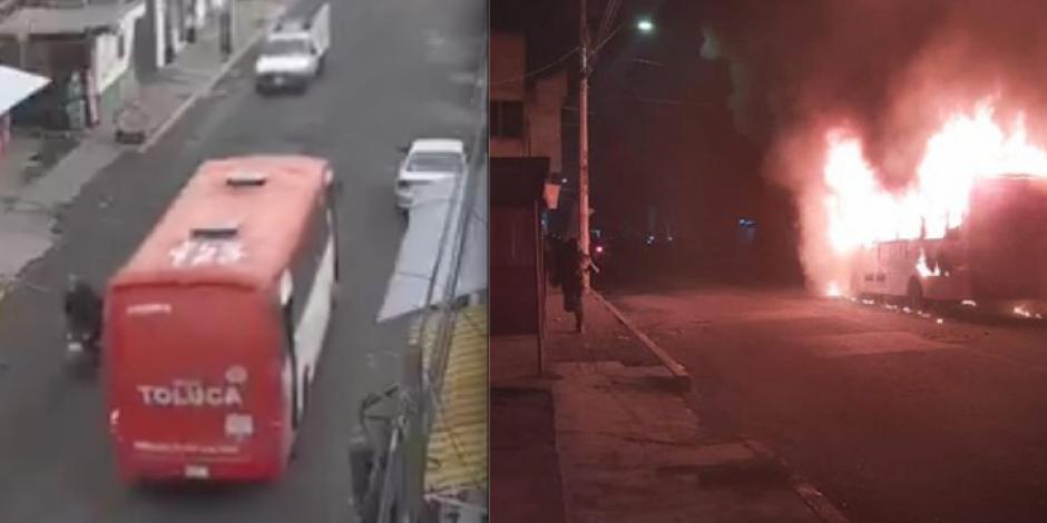 En la imagen de la izquierda se observa el momento del accidente; mientras que a la derecha aparece una de las unidades quemadas.