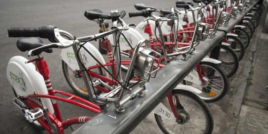 Una cicloestación de bicicletas Ecobici.