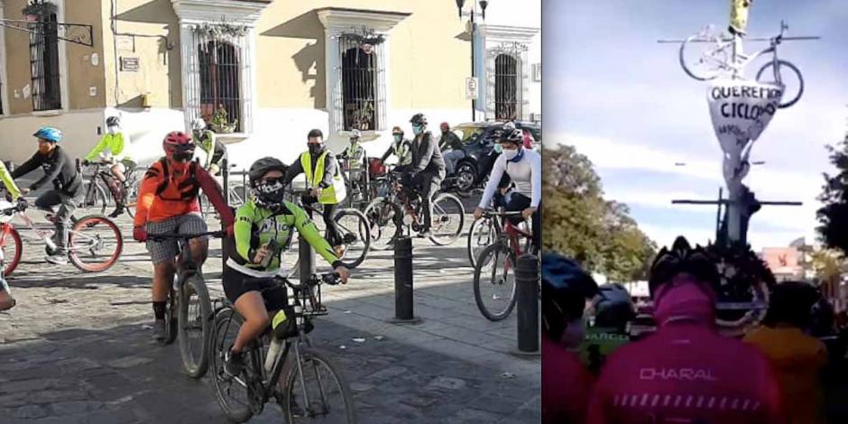 Ciclistas en Oaxaca realizan una rodada para dar el último adiós a su amiga Gabriela Soto.