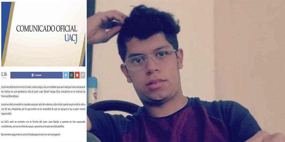 La Universidad Autónoma de Ciudad Juárez emitió un comunicado sobre el asesinato de Juan Daniel Vargas