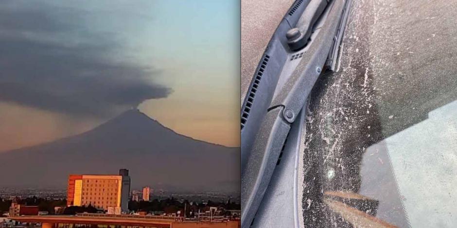 Vehículos en Puebla muestran una ligera capa de ceniza tras la caída por recientes exhalaciones del Popocatépetl.