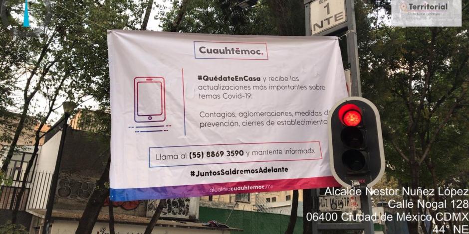 La alcaldía ha colgado pancartas en distintas calles para proporcionar a las personas información veraz sobre el coronavirus.