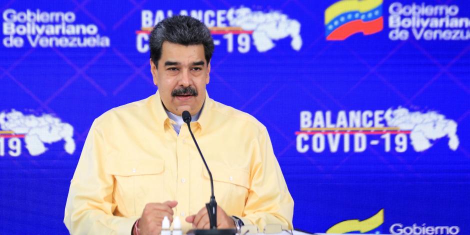 El presidente de Venezuela, Nicolás Maduro, durante el anuncio de la llegada de un primer lote de la Sputnik V.