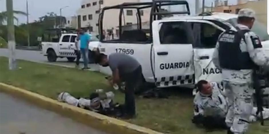 Un elemento de la Guardia Nacional resultó herido en la balacera que se registró este martes en Cancún.