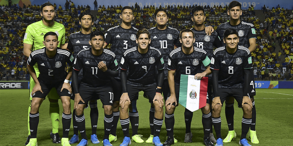 Jugadores de la Selección Mexicana Sub 17 en un partido del Mundial de la categoría en Brasil 2019.