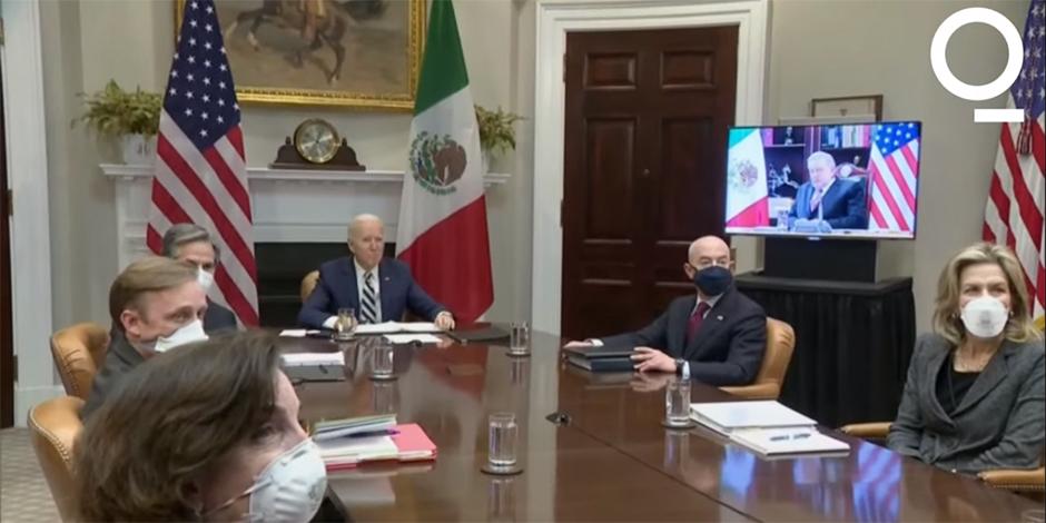 La tarde de este lunes se lleva a cabo encuentro virtual entre los presidentes de Estados Unidos, Joe Biden, y de México, Andrés Manuel López Obrador.