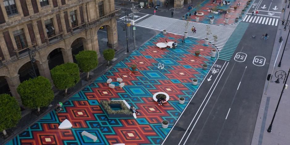 Imagen de la nueva franja peatonal del Zócalo, inaugurada a finales de 2020.