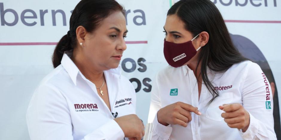 (Izq. a der.) Griselda Martínez, aspirante a la presidencia municipal de Manzanillo e Indira Vizcaíno, candidata a la gubernatura de Colima.