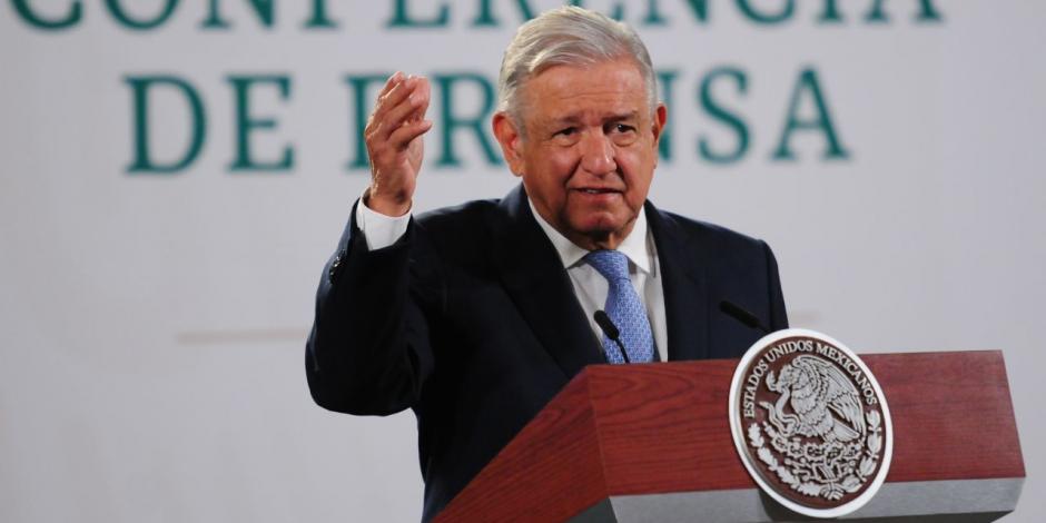 El Presidente López Obrador en conferencia matutina, hoy.
