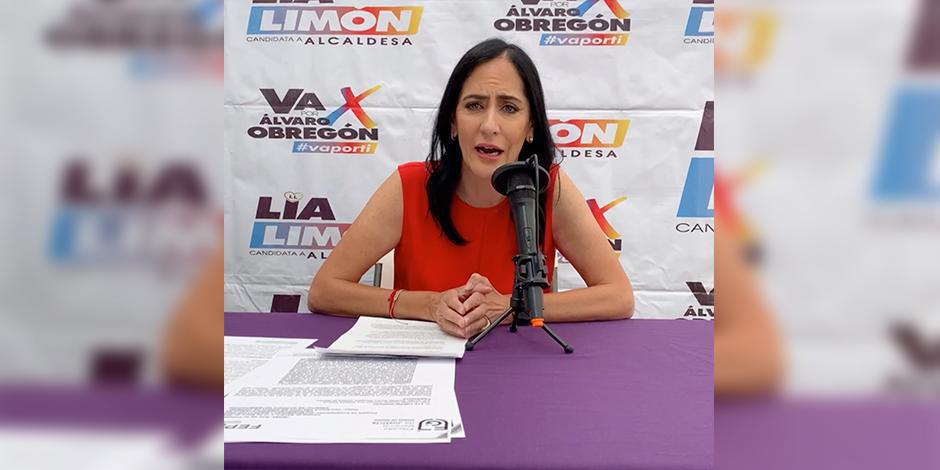 Lía Limón, candidata de la alianza Va por México, en conferencia de prensa.