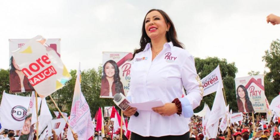 Patricia Durán Reveles, candidata a la presidencia de Naucalpan por la coalición Juntos Hacemos Historia..