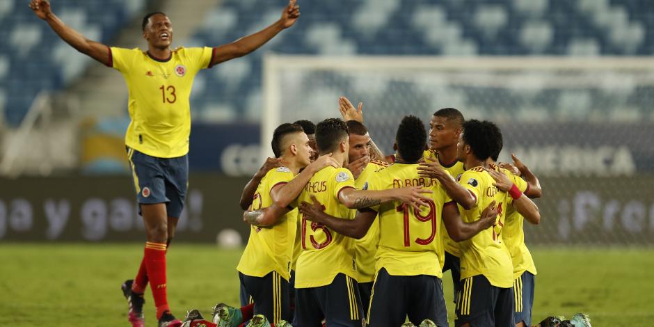 Los jugadores de Colombia celebran el gol de la victoria sobre Ecuador en su debut en la Copa América 2021 el pasado domingo.