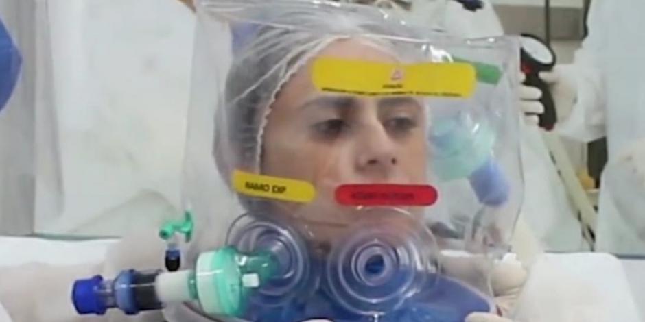 Casco de respiración artificial "Elmo" para pacientes con COVID-19; se han distribuido ocho mil unidades de este equipo en Brasil.