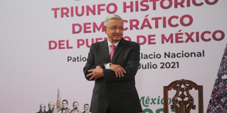 El Presidente Andrés Manuel López Obrador, ayer, en su informe a tres años de su victoria electoral.