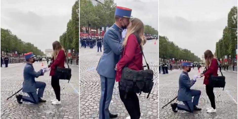 El Ejército de Francia compartió el video de la romántica propuesta, añadiendo una felicitación para la joven pareja