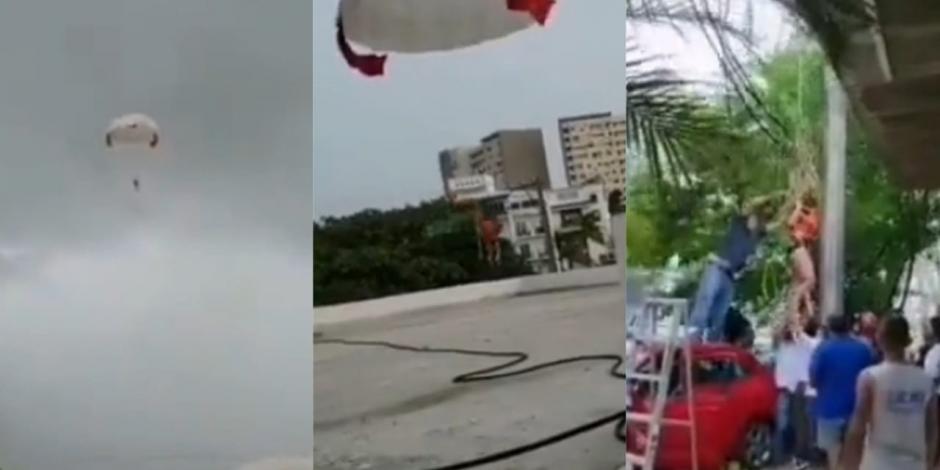 Viento arrastra a turista de parachute; queda a la deriva en Puerto Vallarta.