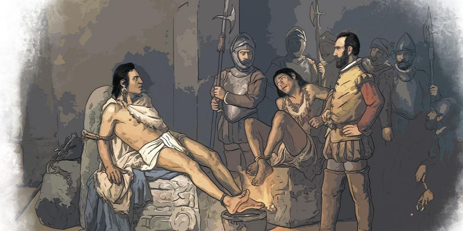 Cuauhtémoc fue torturado por Cortés para que  revelara la ubicación del oro tras
su rendición.