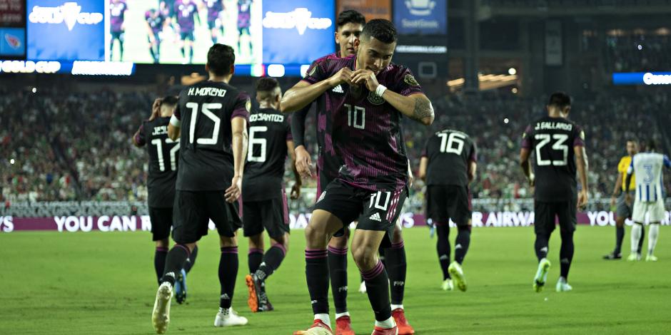 Orbelín Pineda celebra un gol con la Selección Mexicana en la pasada Copa Oro.