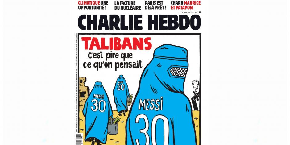 Polémica portada de la revista Charlie Hebdo que liga el fichaje de Messi con el PSG y el Talibán