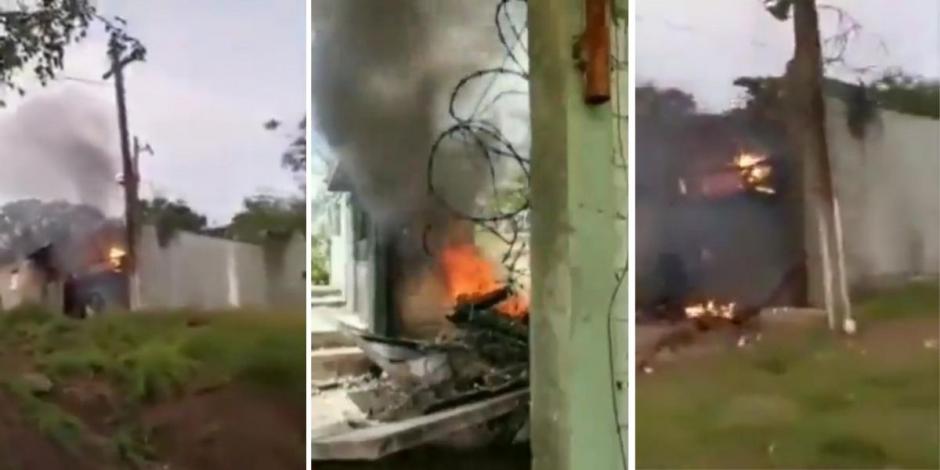 A través de redes sociales se compartieron imágenes de los ataques contra un cuartel de la Sedena en Aguililla, Michoacán.