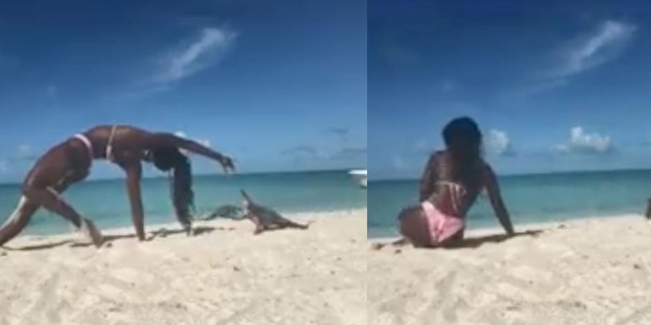 Iguana ataca a maestra de yoga en plena clase en vivo