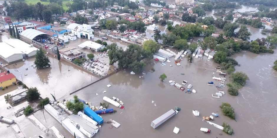 Varias colonias inundadas luego de que se desbordará el río Tula, en Hidalgo, tras las intensas lluvias que se viven en la parte central del país.