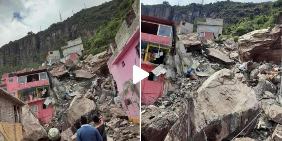En redes sociales circularon imágenes de cómo quedaron sepultadas casas enteras tras el derrumbe registrado en el Cerro del Chiquihuite, Tlalnepantla