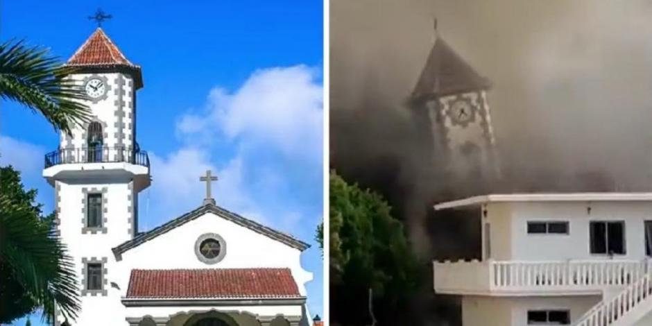 En redes sociales se difundieron videos que muestran cómo la lava del volcán de La Palma derribó la iglesia de Todoque, en las Islas Canarias.