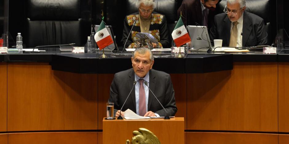Adán Augusto López, secretario de Gobernación, acudió a comparecer ante el pleno del Senado de la República.