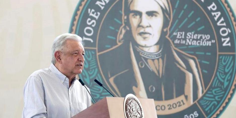 El Presidente AMLO en conferencia por el 256 aniversario del natalicio de José María Morelos y Pavón.