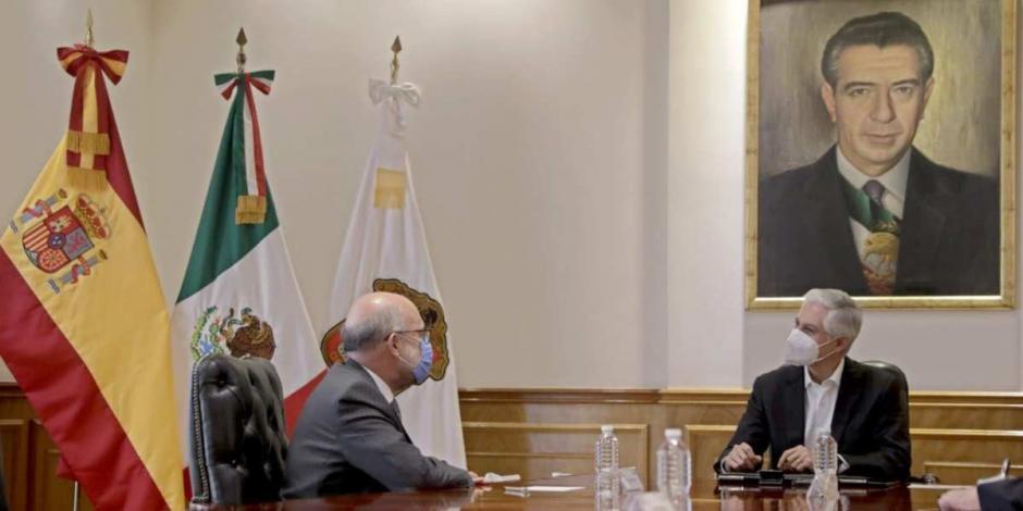 El gobernador Alfredo Del Mazo se reunió con Juan López-Dóriga Pérez, embajador de España en México.