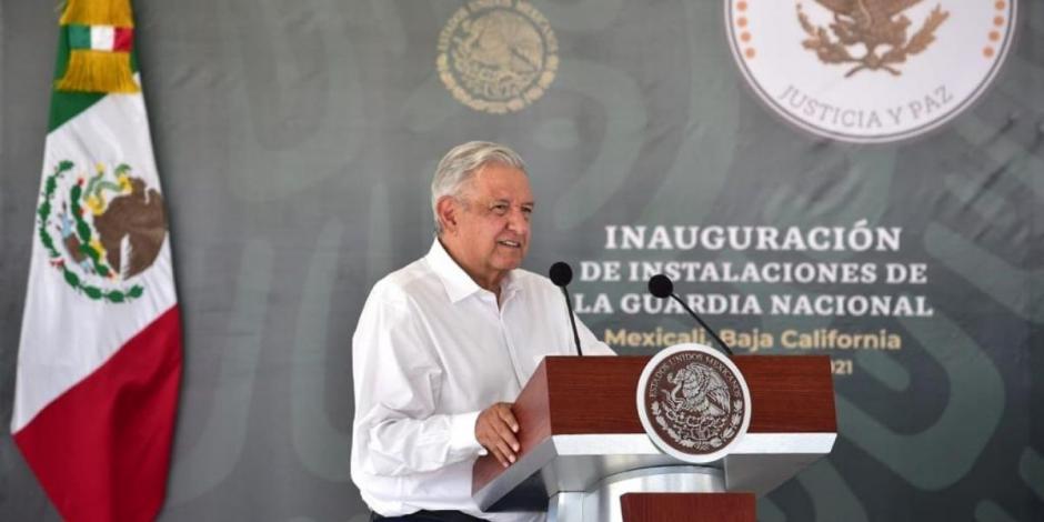 El Presidente Andrés Manuel López Obrador (AMLO) durante la inauguración de las instalaciones de la Guardia Nacional en Baja California.