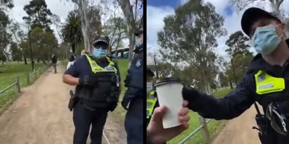 Policía revisa el café de un ciudadano por bajarse la mascarilla