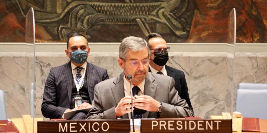 El embajador Juan Ramón de la Fuente, ayer, en el Consejo de Seguridad de la ONU.