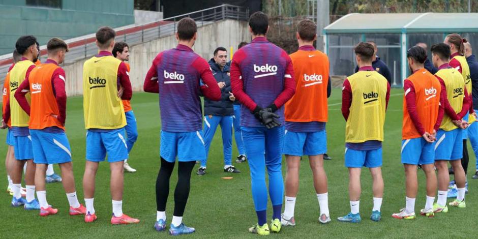 Jugadores del Barcelona durante un entrenamiento del club.
