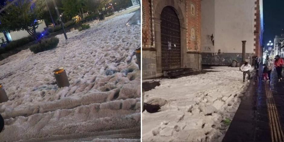 Usuarios difundieron imágenes en redes sociales de la fuerte caída de granizo que se registró el día de ayer en Puebla.
