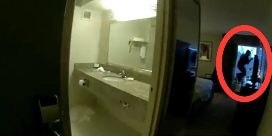 El uniformado captó en video el momento en el que el presunto violador intenta huir del lugar.