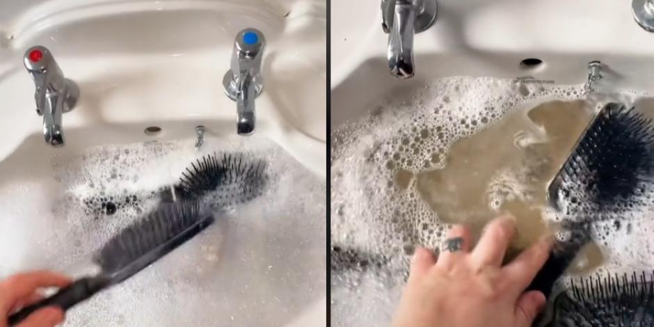 Mujer muestra en TikTok la importancia de limpiar el cepillo para cabello seguido