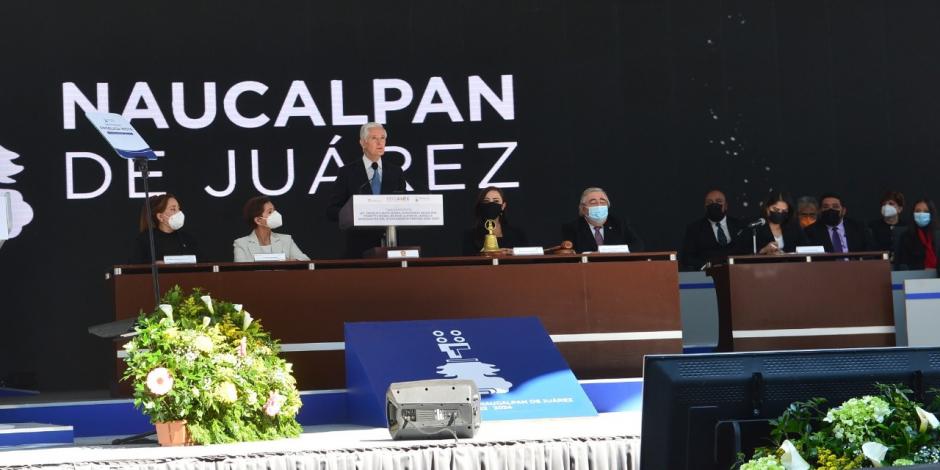 Alfredo Del Mazo estuvo este martes en Naucalpan.