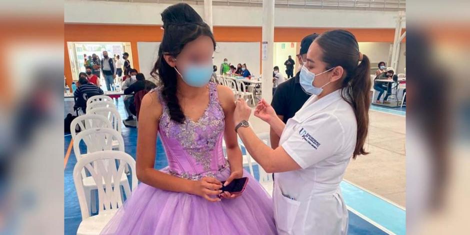 Joven de Guanajuato se vacuna contra COVID-19 antes de su fiesta de XV años