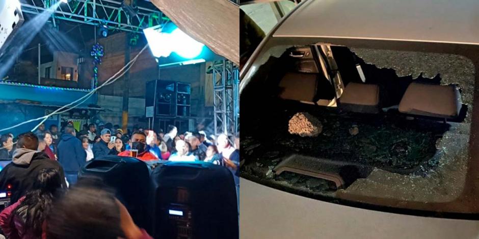 Vehículos de la policía municipal resultaron dañados tras la suspensión de un baile en Ecatepec