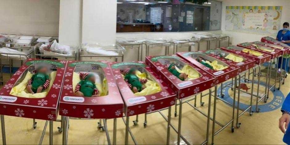 Trabajadores del Hospital Ginequito disfrazaron a recién nacidos de duendes.