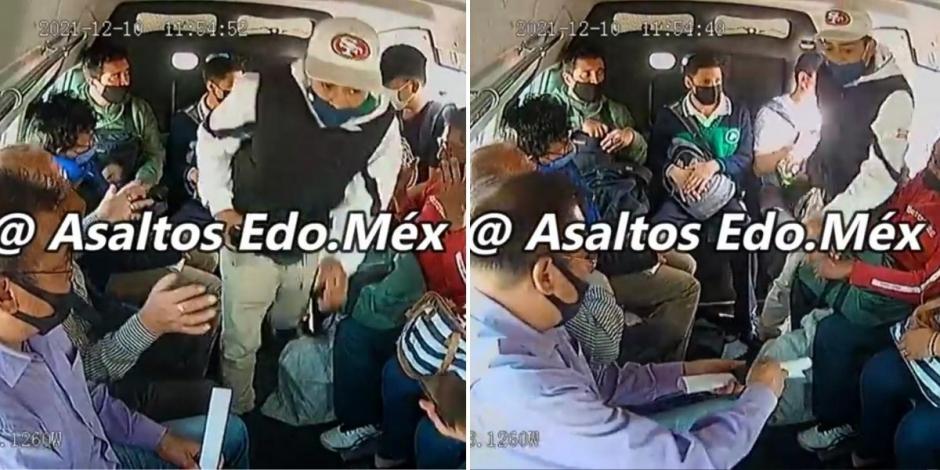 Los dos sujetos armados despojaron de sus pertenencias a los pasajeros de una combi en Ecatepec.