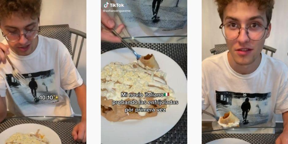 Italiano prueba las enfrijoladas por primera vez y se vuleve viral en TikTok.
